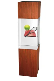 Skleněná trofej - kombinace skla a dřeva CR3067M5 | Tenis Výška cm: 22, Šířka cm: 5, Hloubka cm: 5