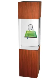 Skleněná trofej - kombinace skla a dřeva CR3067M12 | Badminton Výška cm: 20, Šířka cm: 5, Hloubka cm: 5