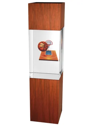 Skleněná trofej - kombinace skla a dřeva CR3067M7 | Basketball Výška cm: 22, Šířka cm: 5, Hloubka cm: 5