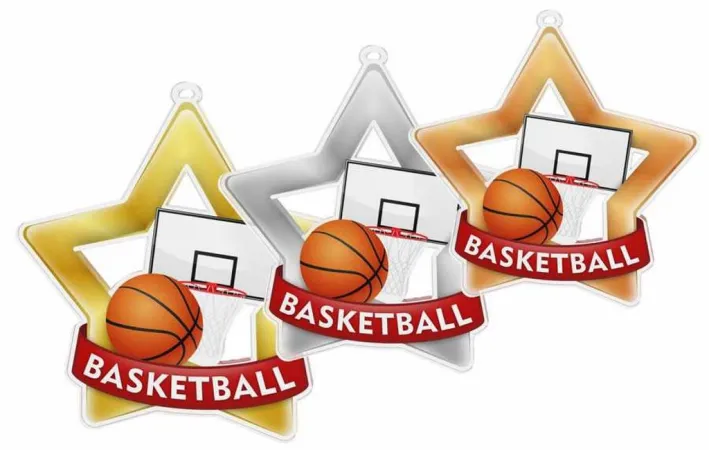 Akrylátová medaile MDASTARM02 | Basketball Stuha: ST6, MD průměr: 8
