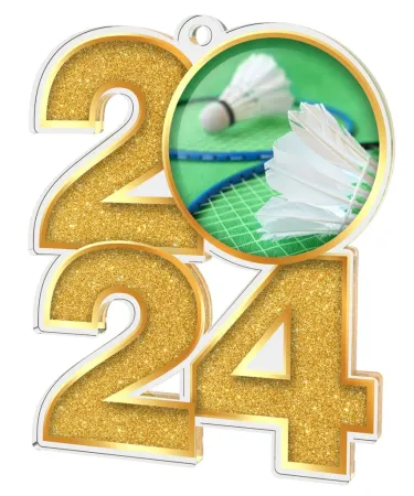 Akrylátová medaile MDA2024M18 | Badminton Barva: zlato, Stuha: ST8