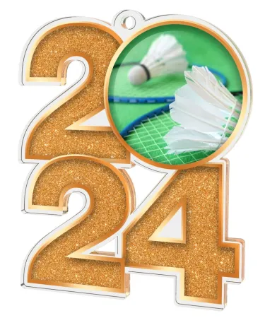 Akrylátová medaile MDA2024M18 | Badminton Barva: zlato, Stuha: ST8