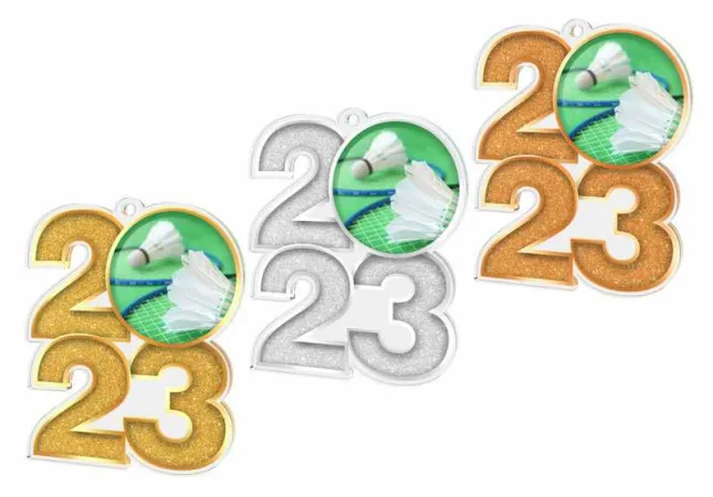 Akrylátová medaile MDA2024M18 | Badminton Barva: zlato, Stuha: ST8