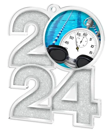 Akrylátová medaile MDA2024M24 | Plavání Barva: stříbro, Stuha: ST6