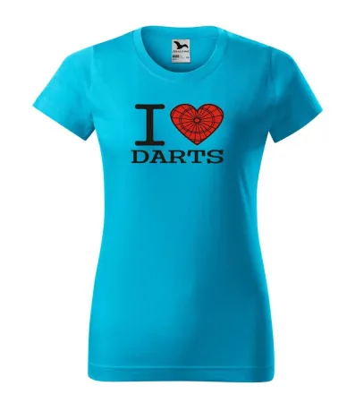 Tričko dámské s potiskem I LOVE DARTS - turquoise 3XL