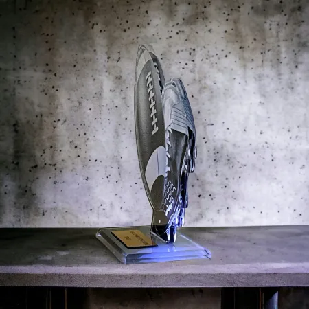 Akrylátová trofej AWF M35 | Americký fotbal Výška cm: 21,5 - Šířka cm: 20,5 - stříbrná