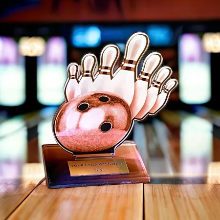 Akrylátová trofej AWF M61 | Bowling Výška cm: 19,5 - Šířka cm: 18,5 - stříbrná