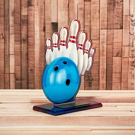 Akrylátová trofej AWF M61 | Bowling Výška cm: 19,5 - Šířka cm: 18,5 - stříbrná