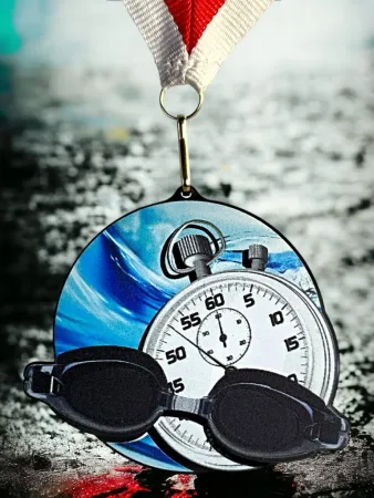 Akrylátová medaile MDABL M18 | Plavání Stuha: ST9, MD průměr: 9