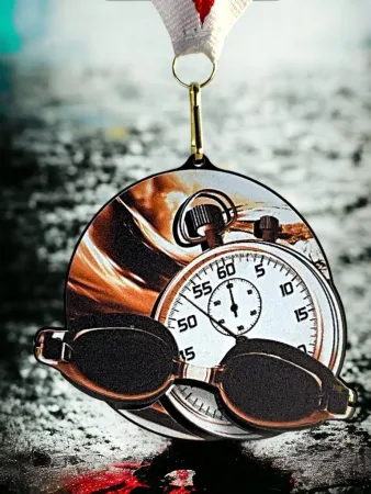 Akrylátová medaile MDABL M18 | Plavání Stuha: ST9, MD průměr: 9