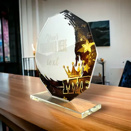 Skleněná trofej CR2024301M47 Výška cm: 19, STŘÍBRO