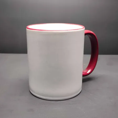 Keramický hrnek 330ml  pro vlastní dekor - bílý s vínovým uchem a lemem