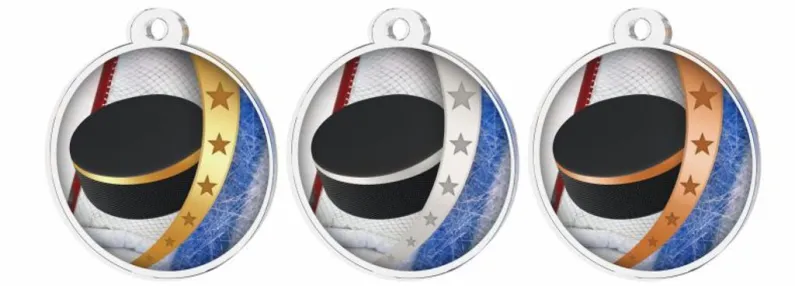 Akrylátová medaile MDA0030M06 | Hokej Barva: zlato, Stuha: ST5, Tloušťka mm: 3