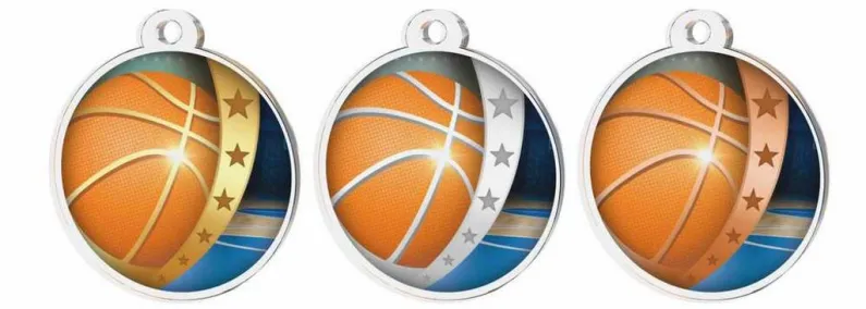 Akrylátová medaile MDA0030M08 | Basketball Barva: bronz, Stuha: ST13, Tloušťka mm: 4