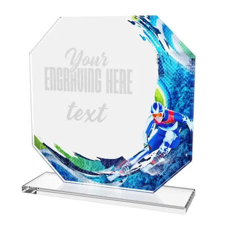 Skleněná trofej CR2024302M55 | Sjezdové lyžování Výška cm: 13, STŘÍBRO