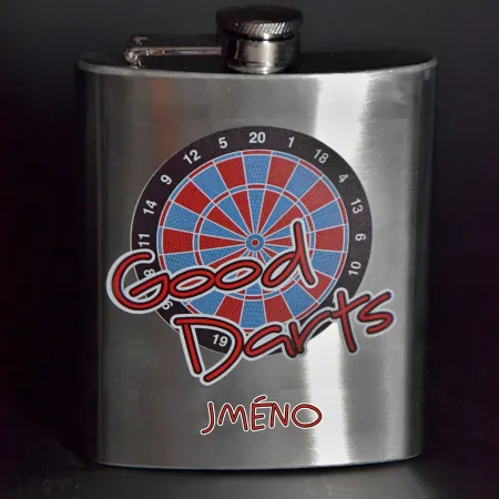 Likérka placatka nerez 180ml s motivem GOOD DARTS a jménem dle přání