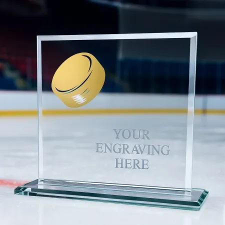 Skleněná trofej CRM20241M13 | Hokej Výška cm: 19, Šířka cm: 19, Barva: Stříbro