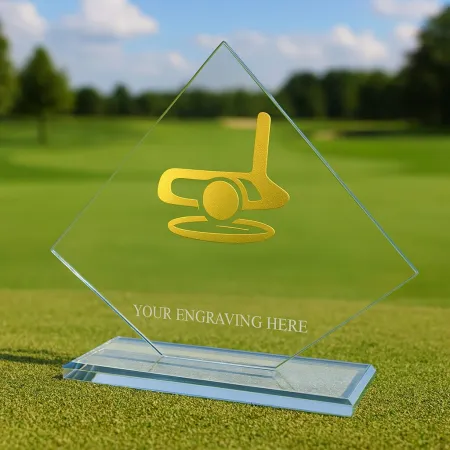 Skleněná trofej CRM202405M21 | Golf Výška cm: 13,5, Barva: Stříbro