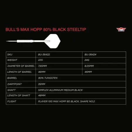 Bull's NL Šipky Steel Max Hopp - Black - 22g