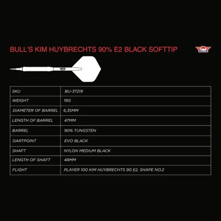 Bull's NL Šipky Kim Huybrechts - E2 - Full Black - 19g