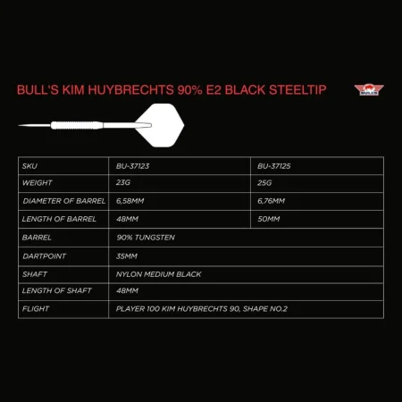 Bull's NL Šipky Steel Kim Huybrechts - E2 - Full Black - 23g