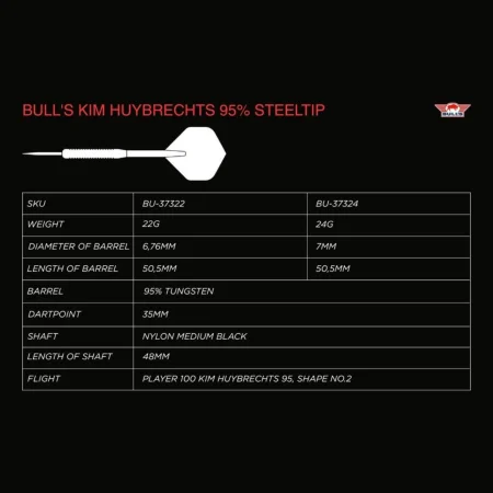 Bull's NL Šipky Steel Kim Huybrechts - Blue 95% - 22g