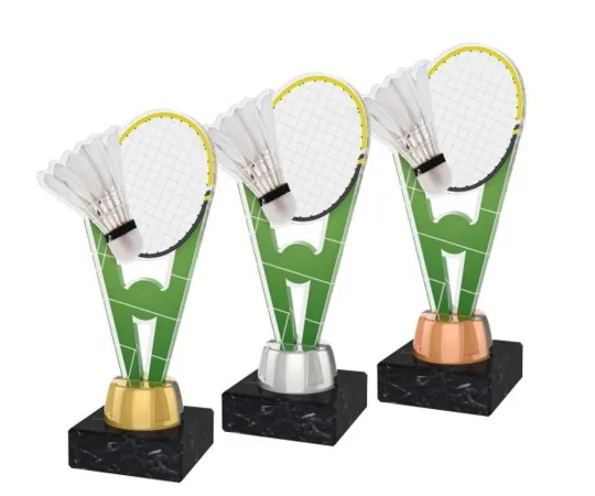 Akrylátová trofej ACUTMINIM04 | Badminton Výška cm: 15, Barva: stříbro, Podstavec: černý