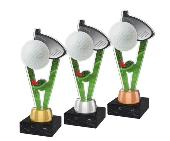 Akrylátová trofej ACUTMINIM07 | Golf Výška cm: 15, Barva: stříbro, Podstavec: černý