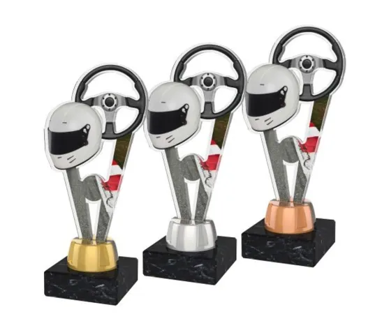 Akrylátová trofej ACUTMINIM18 | Motorsport Výška cm: 15, Barva: stříbro, Podstavec: černý