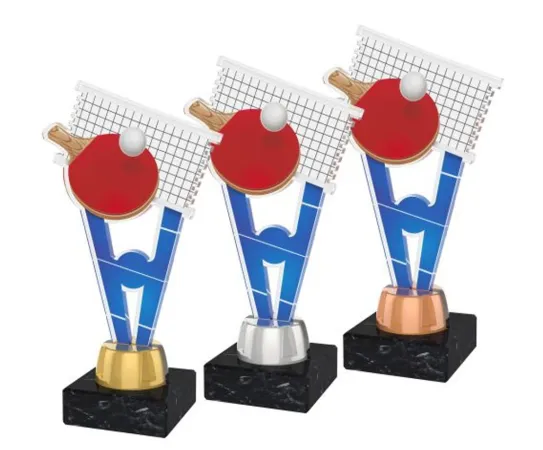 Akrylátová trofej ACUTMINIM25 | Stolní tenis Výška cm: 15, Barva: stříbro, Podstavec: bílý