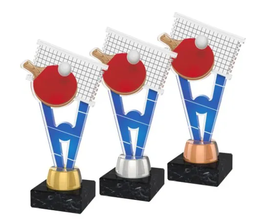 Akrylátová trofej ACUTMINIM25 | Stolní tenis Výška cm: 15, Barva: stříbro, Podstavec: bílý