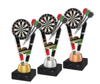Akrylátová trofej ACUTMINIM27 | Šipky Výška cm: 17, Barva: bronz, Podstavec: bílý