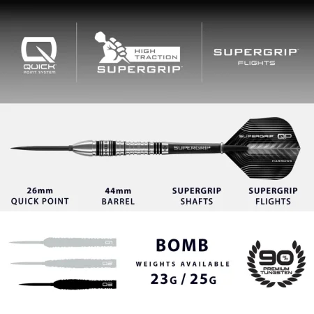 Harrows Šipky Steel Supergrip - Bomb - Quick Point - 23g