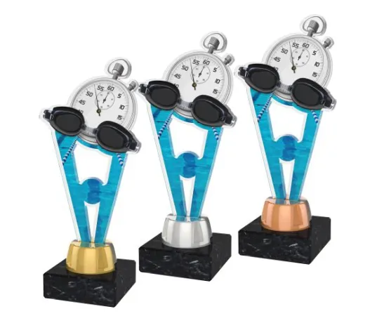 Akrylátová trofej ACUTMINIM38 | Plavání Výška cm: 17, Barva: stříbro, Podstavec: bílý