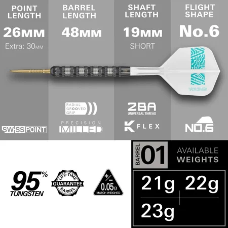 Target - darts Šipky Steel Rob Cross - 95K - Swiss Point - 21g