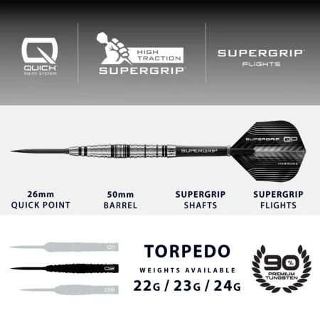 Harrows Šipky Steel Supergrip - Torpedo - Quick Point - 22g