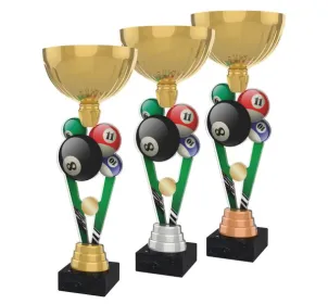 Akrylátová trofej ACUPGOLD M09 | Billiard Výška cm: 37, Průměr cm: 14, Barva: stříbro, Podstavec: černý