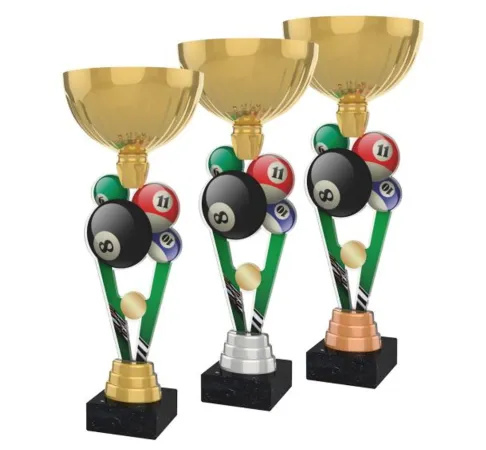 Akrylátová trofej ACUPGOLD M09 | Billiard Výška cm: 33, Průměr cm: 12, Barva: stříbro, Podstavec: černý