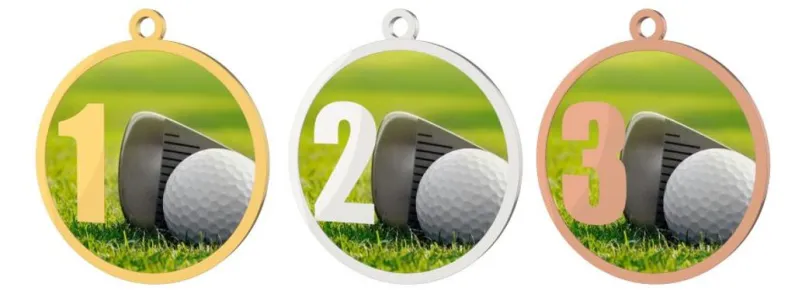 Medaile MDT0001M10 | Golf UV HQ tisk: cena s UV HQ tiskem, Barva: stříbro, Stuha: ST5