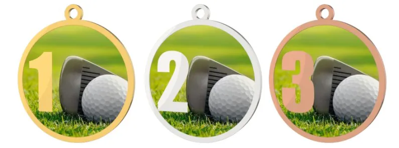 Medaile MDT0001M10 | Golf UV HQ tisk: cena s UV HQ tiskem, Barva: stříbro, Stuha: ST5