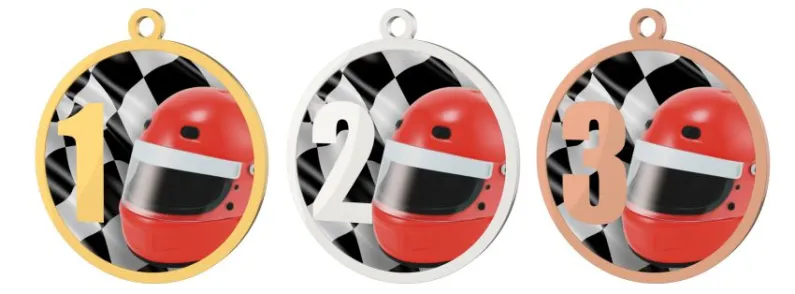 Medaile MDT0001M16 | Motorsport UV HQ tisk: cena s UV HQ tiskem, Barva: stříbro, Stuha: ST9