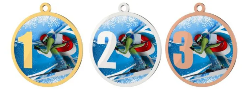 Medaile MDT0001M29 | Sjezdové lyžování UV HQ tisk: cena s UV HQ tiskem, Barva: stříbro, Stuha: ST10