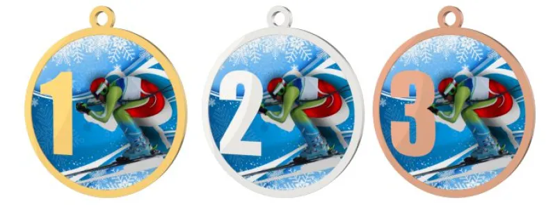 Medaile MDT0001M29 | Sjezdové lyžování UV HQ tisk: cena s UV HQ tiskem, Barva: stříbro, Stuha: ST10