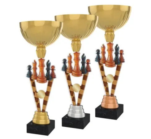 Akrylátová trofej ACUPGOLD M32 | Šachy Výška cm: 37, Průměr cm: 14, Barva: stříbro, Podstavec: černý