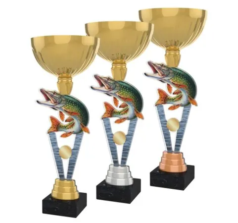 Akrylátová trofej ACUPGOLD M39 | Rybaření Výška cm: 33, Průměr cm: 12, Barva: stříbro, Podstavec: bílý