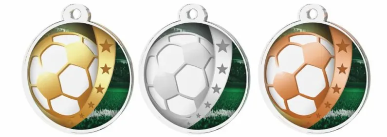 Akrylátová medaile MDA0030M01 | Fotbal Barva: zlato, Stuha: ST11, Tloušťka mm: 3